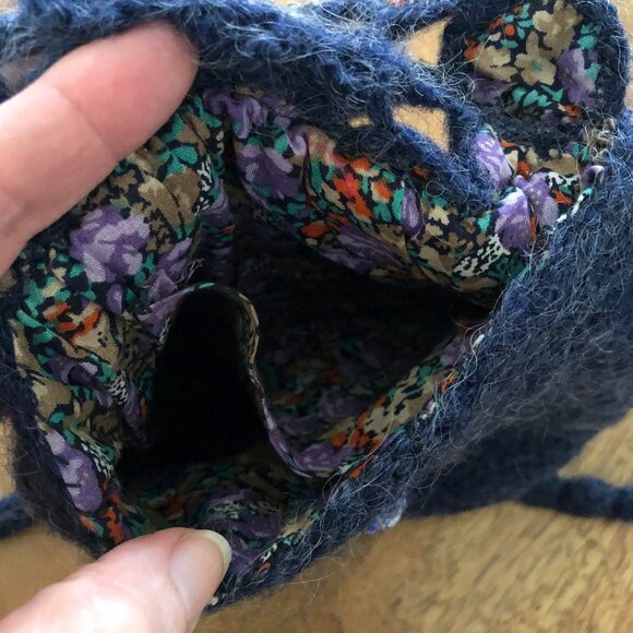 Small Handmade Navy Blue Crocheted Backpack Purse, One of a Kind